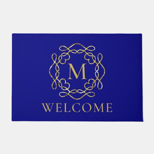 Paillasson Élégant Monogramme or Marine Blue Welcome Doormat (Devant)