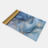 Paillasson Élégant Motif moderne chic bleu et or marbre (Incliné)