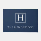 Paillasson Elegant Navy Blue Monogram Nom de famille (Devant)