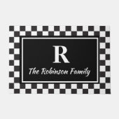 Paillasson Élégant noir blanc À damiers personnalisation Mono (Devant)