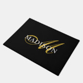 Paillasson Élégant noir blanc Monogramme Gold Script (Incliné)