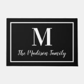Paillasson Élégant noir blanc personnalisé Monogramme initial (Devant)