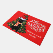 Paillasson Élégant noir clair labrador famille de Noël rouge (Incliné)