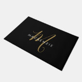 Paillasson Élégant Noir Moderne Script Monogramme (Incliné)