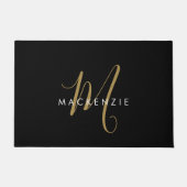 Paillasson Élégant Noir Moderne Script Monogramme (Devant)