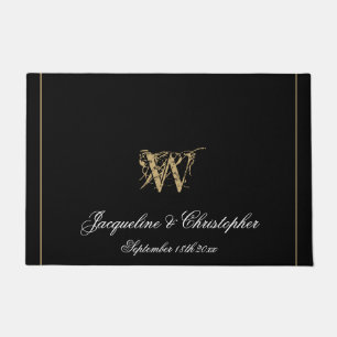 Paillasson Élégant Noir Noms de Monogramme Nouveaux mariés Ma