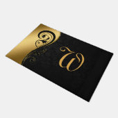 Paillasson Élégant Noir Or Chic Monogramme Initial (Incliné)