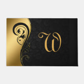 Paillasson Élégant Noir Or Chic Monogramme Initial (Devant)