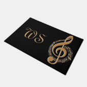 Paillasson Élégant Noir Or note musicale Monogramme (Incliné)