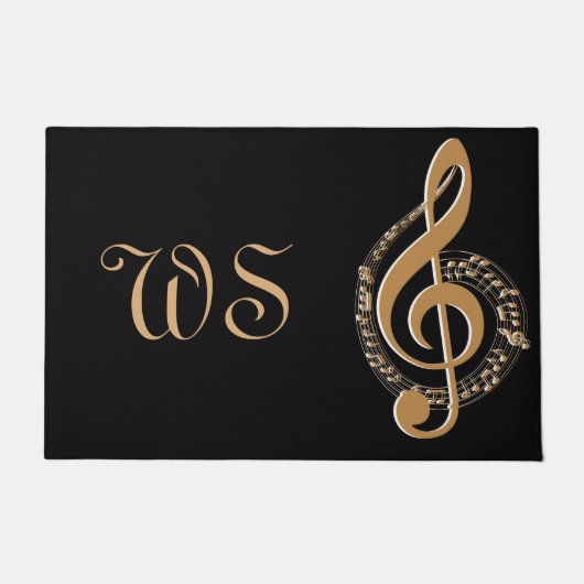 Paillasson Élégant Noir Or note musicale Monogramme (Devant)