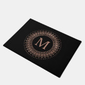 Paillasson Élégant noir & Rose or noir & Faux Monogramme init (Incliné)