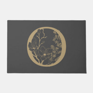 Paillasson Élégant O Boho Floral Monogramme initial Gris Or