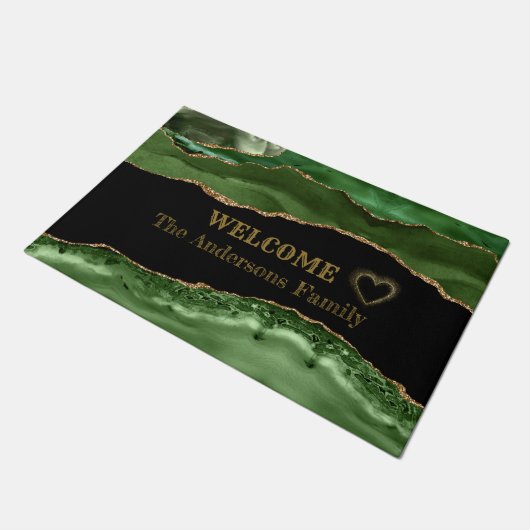 Paillasson Élégant Or et Agate Vert Bienvenue Noël (Incliné)