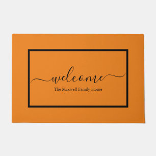 Paillasson Elegant orange noir script nom de famille bienvenu
