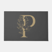 Paillasson Élégant P Boho Floral Monogramme initial Gris Or (Devant)