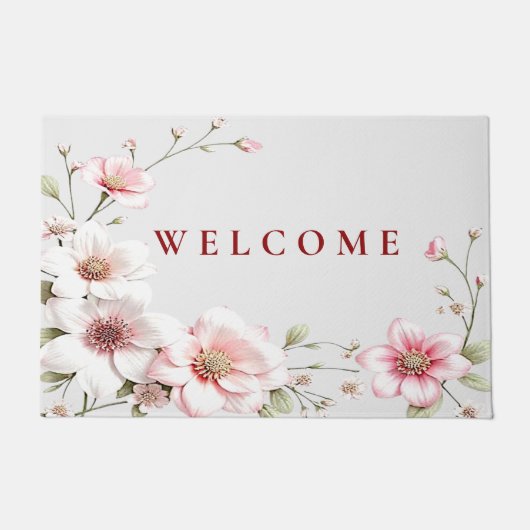 Paillasson Elegant Pink White Floral Doormat (Devant)