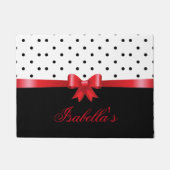 Paillasson Elégant pois noir blanc arc rouge Personnaliser (Devant)