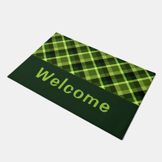 Paillasson Élégant Pois vert Pâte Monogramme Plaid Mat Porte  (Incliné)
