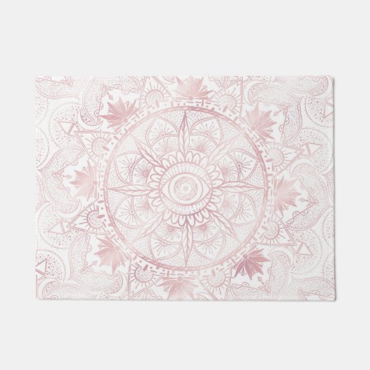Paillasson Elégant Rose Blanc Or Oeil Soleil Lune Mandala (Devant)