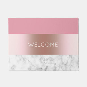 Paillasson Elégant rose chick moderne doré rose marbre