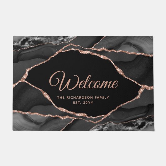 Paillasson Elégant Rose noir Parties scintillant or Agate Per (Devant)