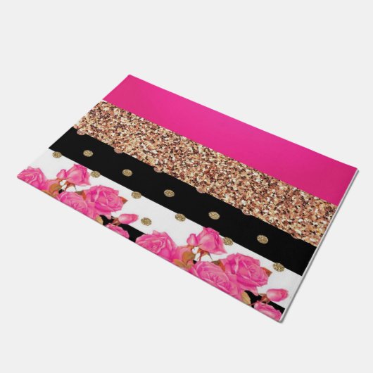 Paillasson Élégant rose Roses rayures Parties scintillant Poi (Incliné)