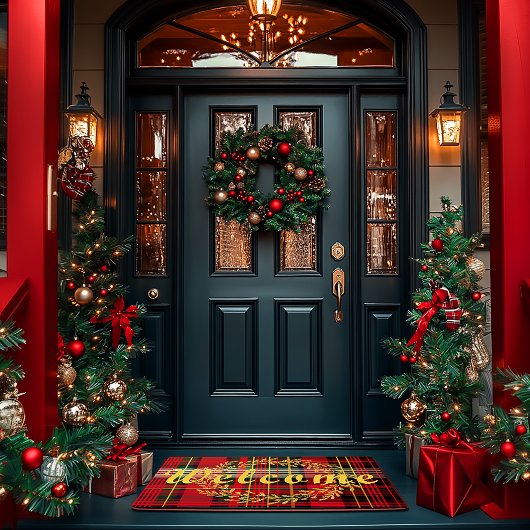 Paillasson Élégant rouge et vert Tartan Plaid Noël