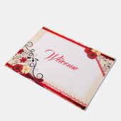 Paillasson Élégant rouge Rose Crimson Bordure Noir Ornemental (Incliné)