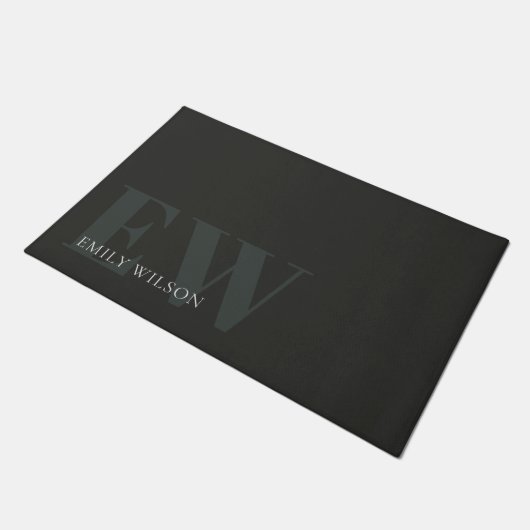 Paillasson Élégant rustique foncé vert foncé Monogramme noir (Incliné)