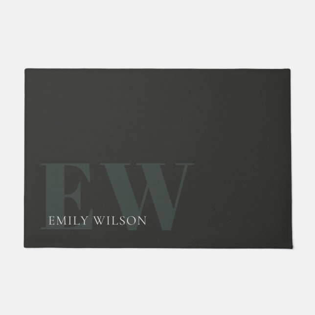 Paillasson Élégant rustique foncé vert foncé Monogramme noir (Devant)