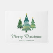 Paillasson Élégant Script Aquarelle Arbres de Noël (Devant)