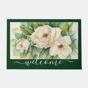 Paillasson Élégant script de bienvenue floral de la Magnoli