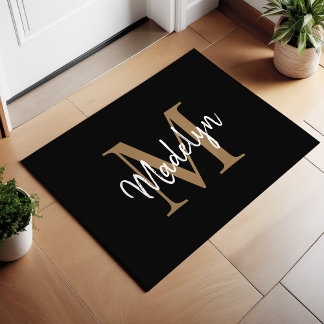 Paillasson Élégant script de monogramme personnalisé noir et