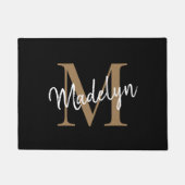Paillasson Élégant script de monogramme personnalisé noir et  (Devant)