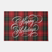 Paillasson Élégant Script Festive Red Tartan Joyeux vacances (Devant)