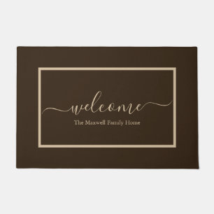 Paillasson Élégant script marron taupe nom de famille bienven