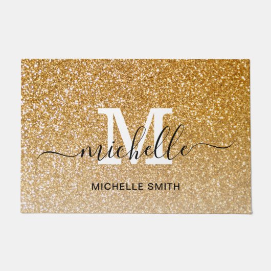 Paillasson Elegant Script personnalisable Monogramme Nom Or (Devant)