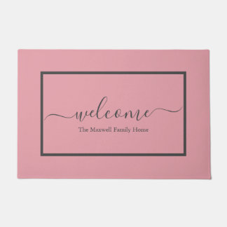 Paillasson Elégant script rose gris rose clair nom de famille