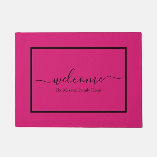 Paillasson Elegant script rose nom de famille bienvenue (Devant)