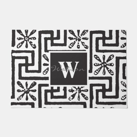 Paillasson Élégant style moderne classe noir blanc monogramme (Devant)