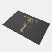 Paillasson Élégant T Boho Floral Monogramme initial Gris Or (Incliné)