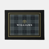 Paillasson Élégant Tartan Noir Plaid Monogramme (Devant)