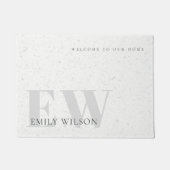 Paillasson Élégant Terrazzo Rustique Pierre gris Nom Monogram (Devant)