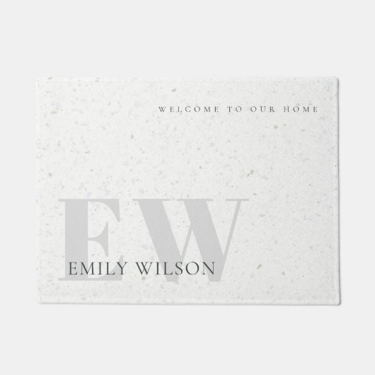 Paillasson Élégant Terrazzo Rustique Pierre gris Nom Monogram (Devant)
