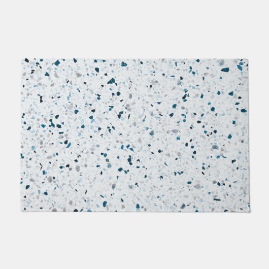 Paillasson Elégant Terrazzo Turquoise bleu vert blanc gris ré (Devant)