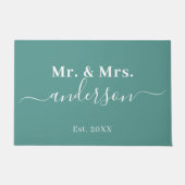 Paillasson Élégant Turquoise M. Et Mme Nom Mariage de script (Devant)