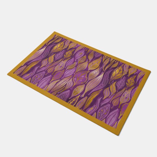 Paillasson Élégant violet or Abstrait Motif de feuillage (Incliné)