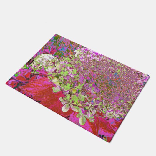 Paillasson Élégante Chartreuse Vert, Rose et Bleu Hydrangée (Incliné)