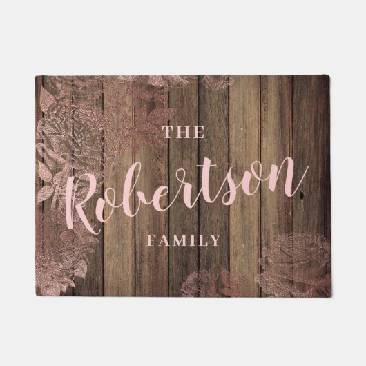 Paillasson Élégante empreinte rose d'or à fleurs sur mesure (Devant)