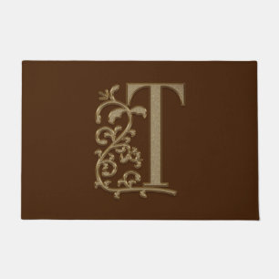 Paillasson Élégante entrée Monogramme T Initiale sur Brown